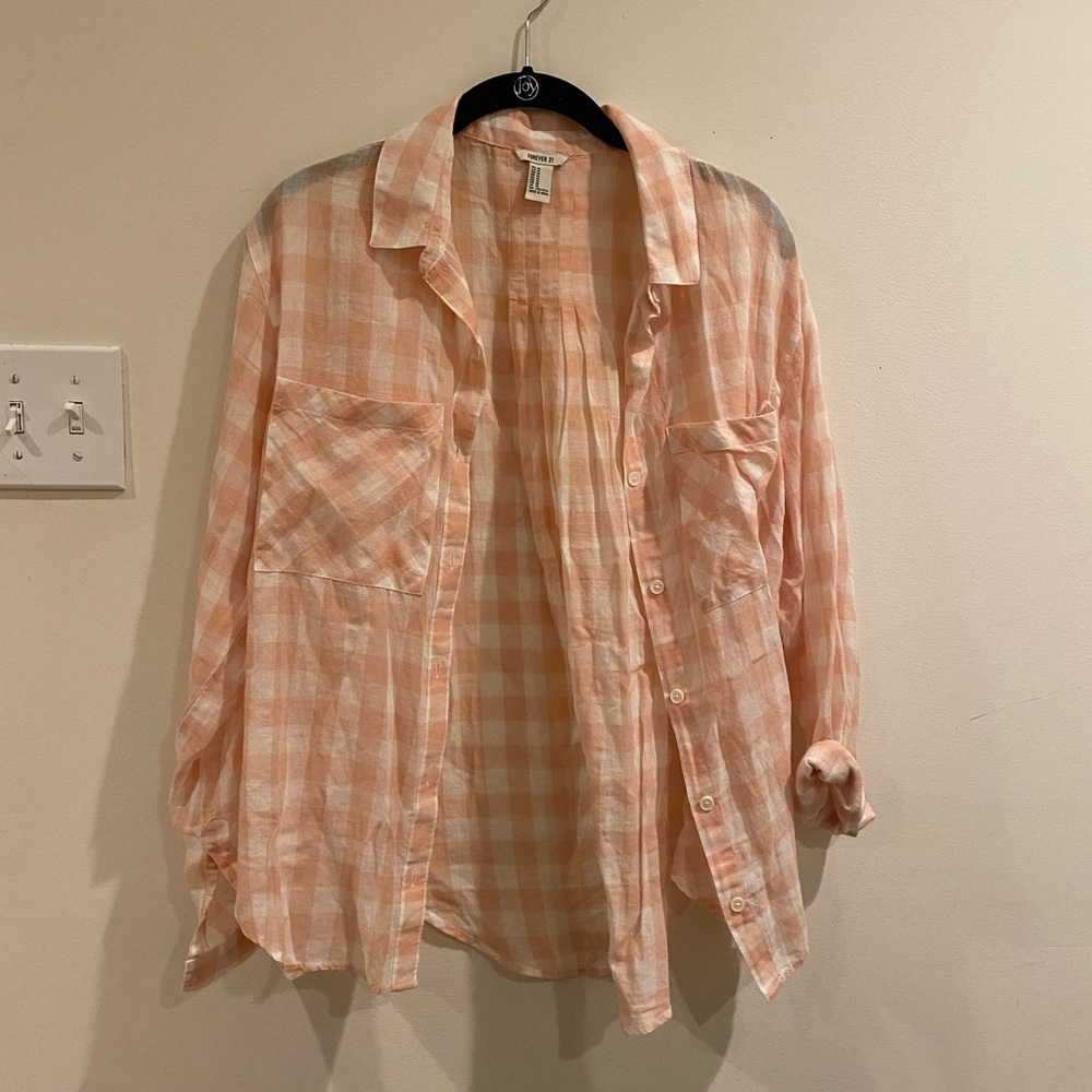 Pink and white flannel button up